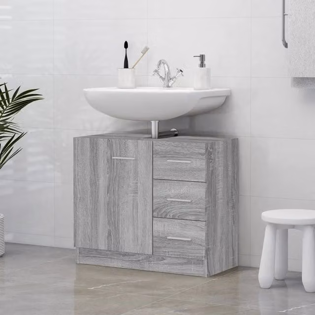 Berkfield Home Sink Cabinet in Grey Sonoma, W/D/H: 63 x 30 x 54 cm