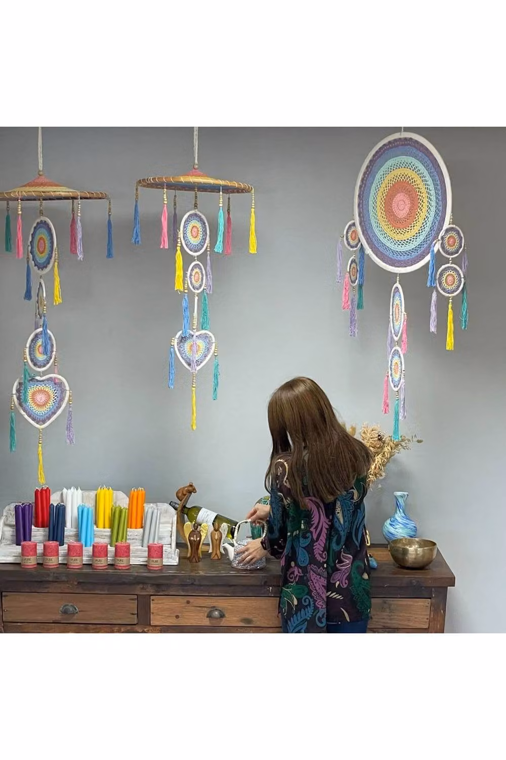 KDMD Large Pastel Rainbow Dreamcatcher Inspired by Bali Temple Umbrella, Multicolour Ethnic Hanging Mandala Decor – 3