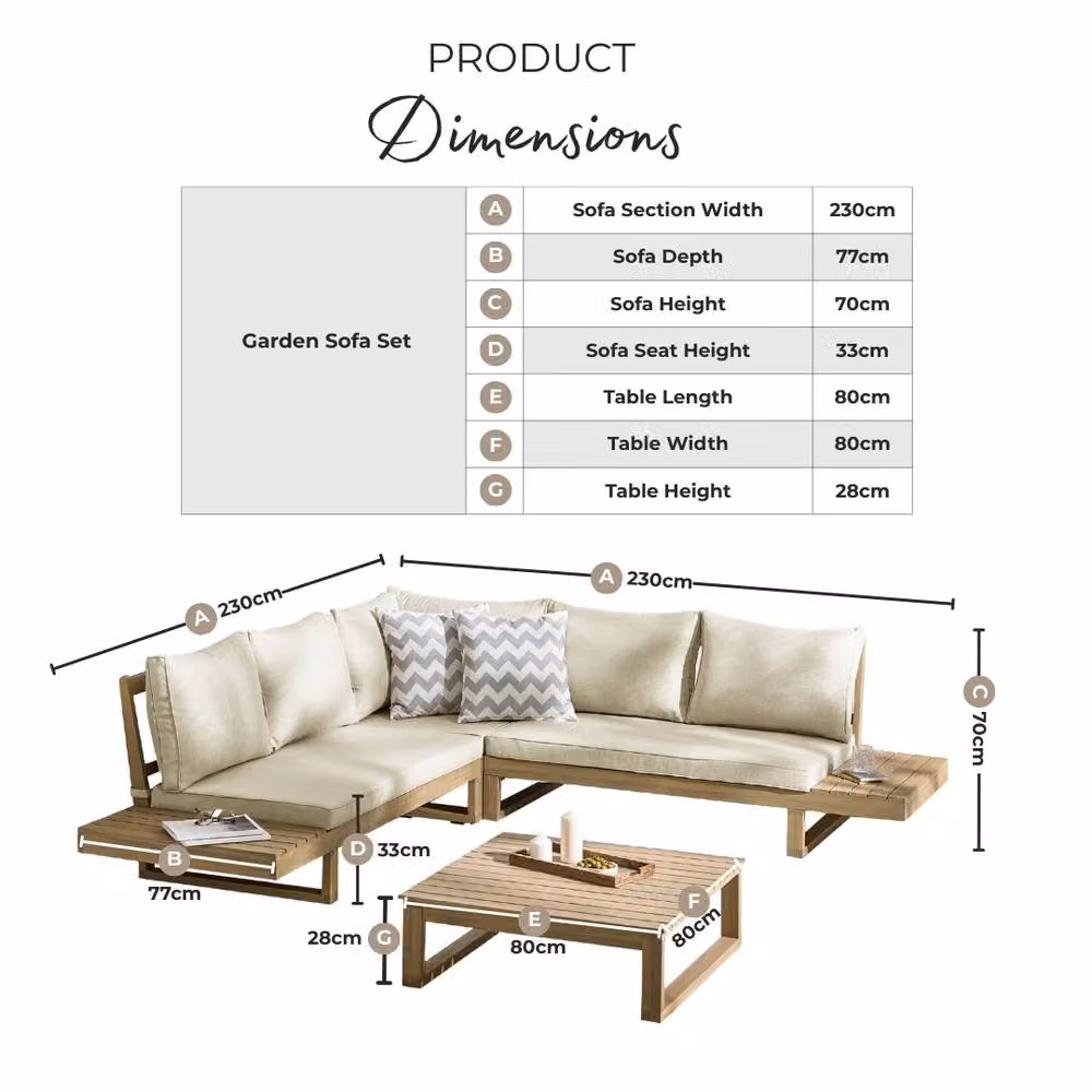 FurnitureboxUK Brisa Acacia Solid Wood 5 Seat Outdoor Sofa Set in Off-White – 3