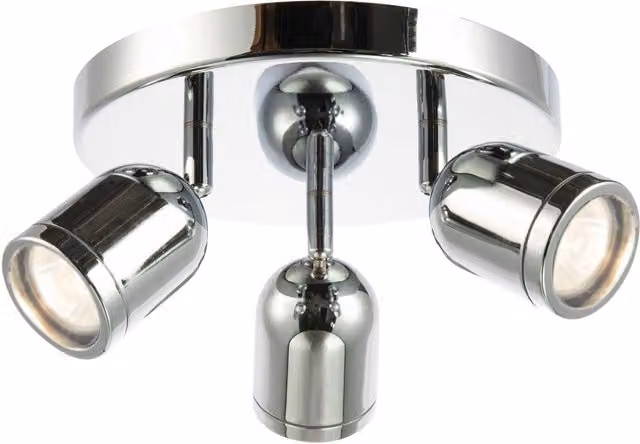 Happy Homewares Modern Triple Metal Spot IP44 Bathroom Ceiling Light with Adjustable Heads in Silver