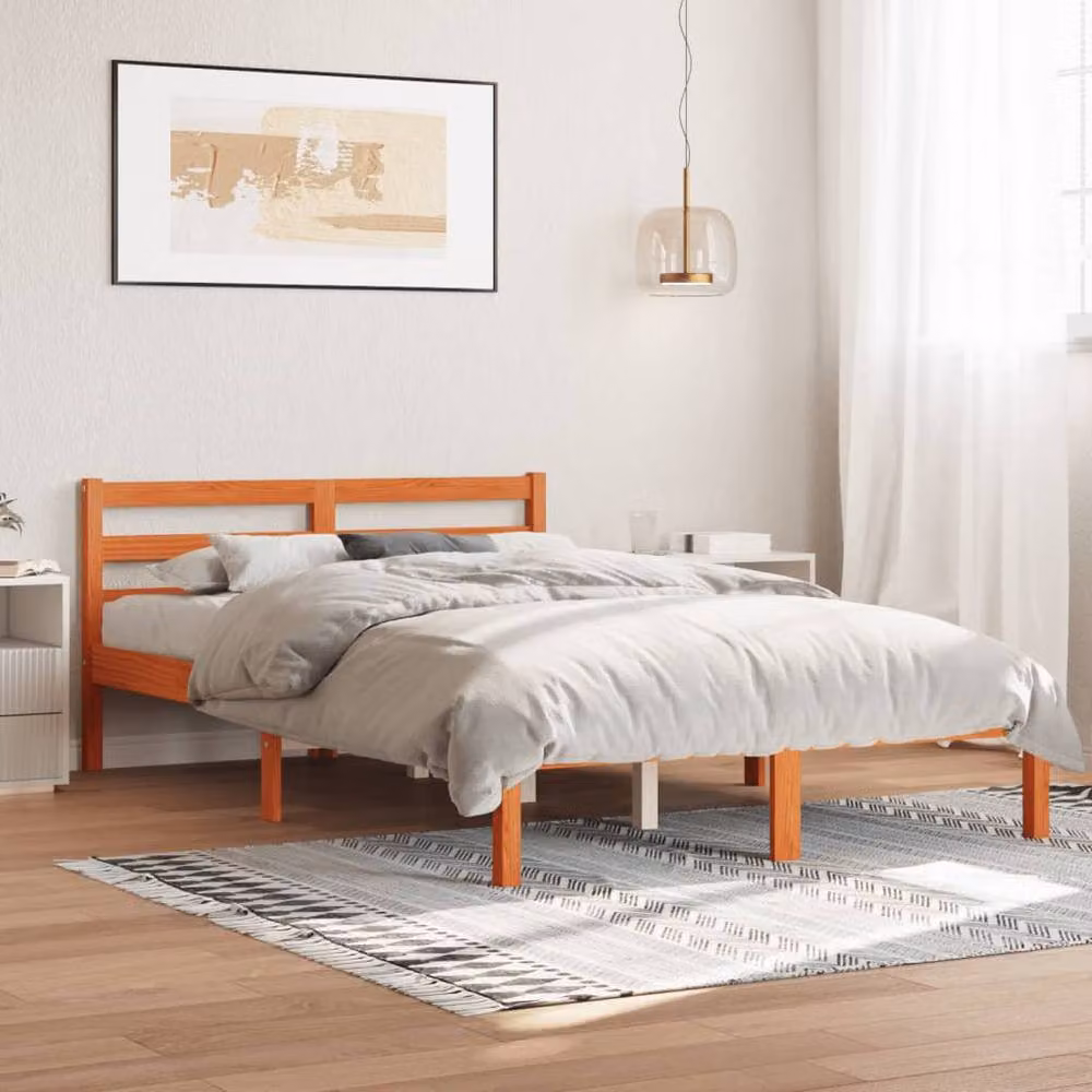 Berkfield Home Beautiful Solid Wood Bed Frame in Waxed Brown, W/D/H: 200 x 120 x 69.5 cm – 2