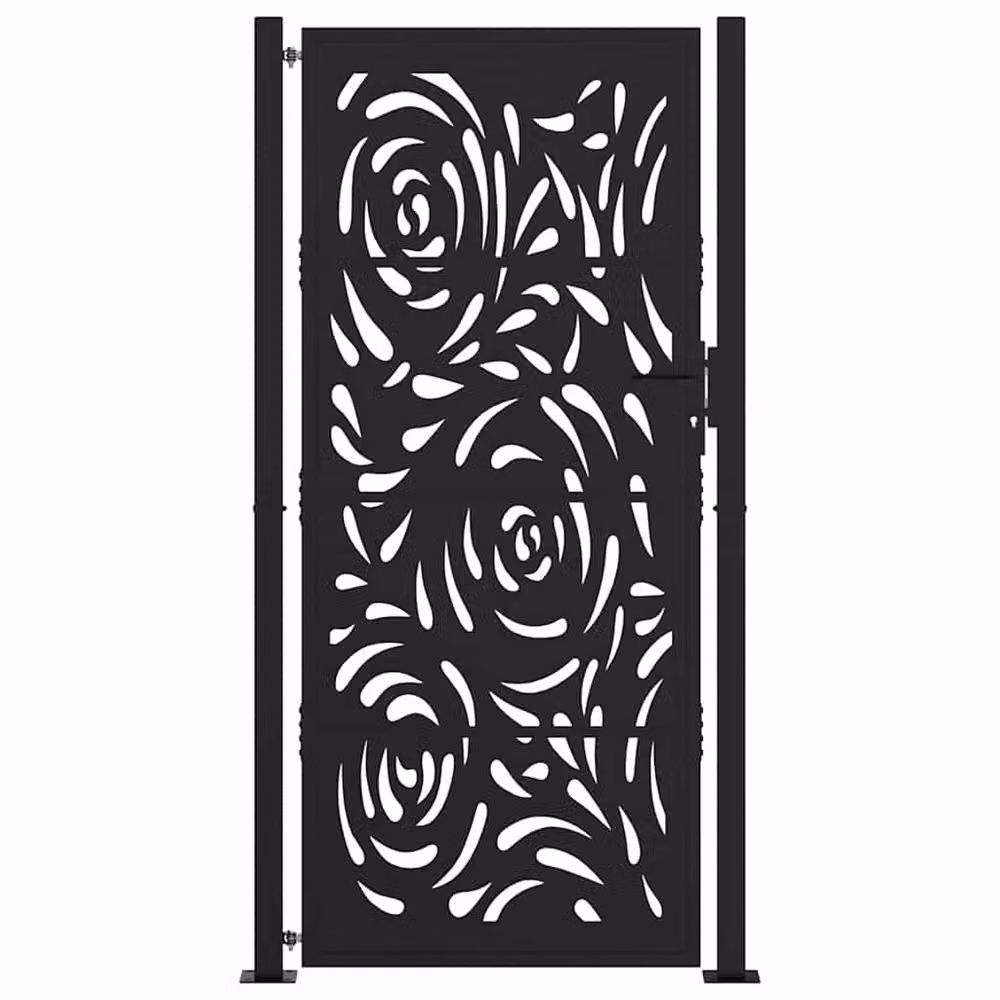 Berkfield Home Black Steel Garden Gate with Flame Design, W: 105 cm, H: 205 cm – 3