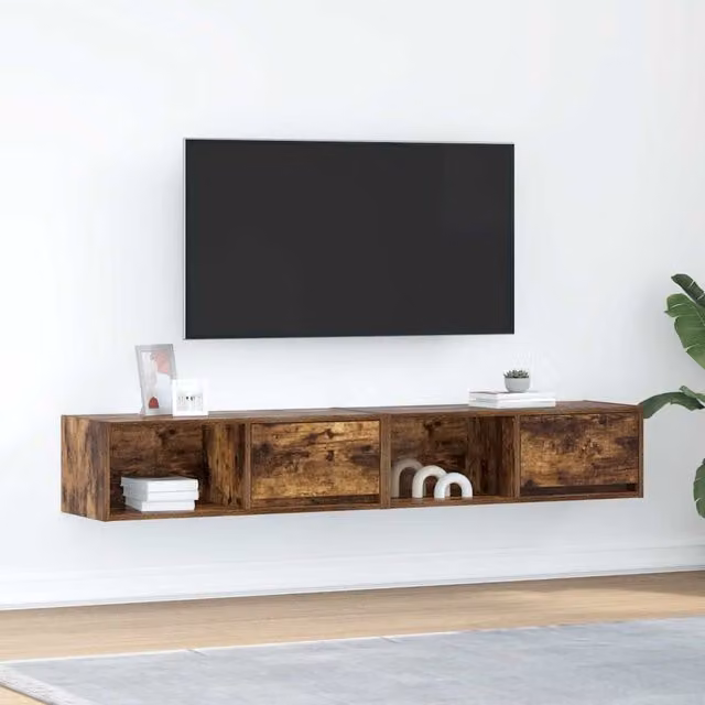 Berkfield Home 2-Piece Smoked Oak TV Cabinets in Brown, W/D/H: 80 x 31 x 25.5 cm