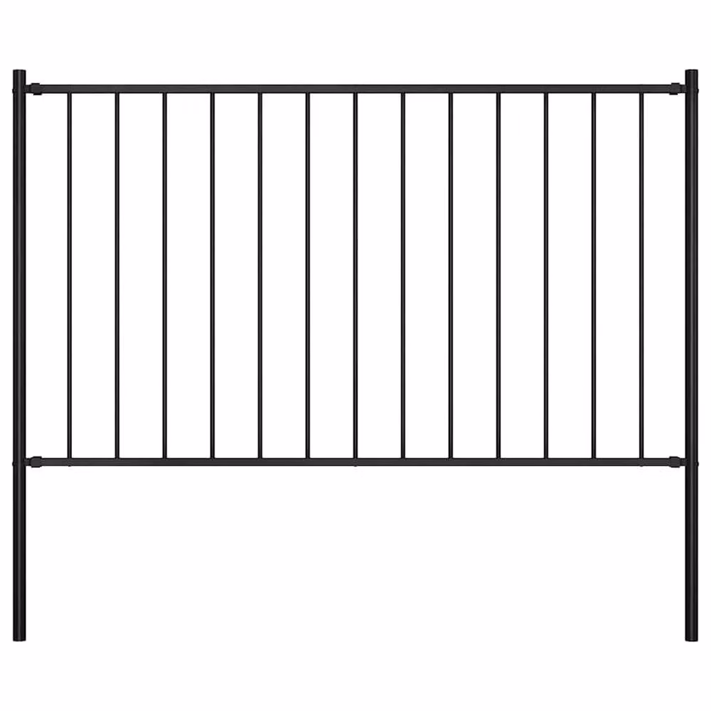 Berkfield Home Durable Powder-coated Steel Fence Panel with Posts, Black, H: 170 cm, W: 75 cm – 2