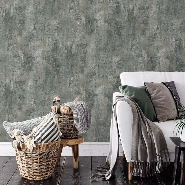 Muriva Abstract Cove Texture Wallpaper in Green and Grey