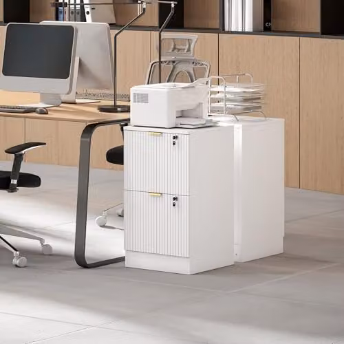 HOMCOM Modern White and Gold 2 Drawer Filing Cabinet with Lockable Drawers and Hanging Rails, W/D/H: 40 x 40 x 71 cm – 3