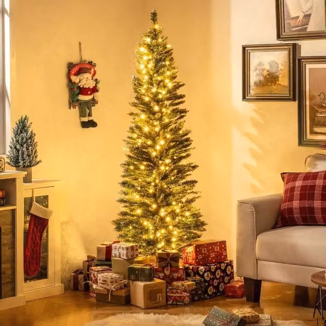 Costway 6 FT Pre-lit Artificial Christmas Tree with Switchable LED in Green