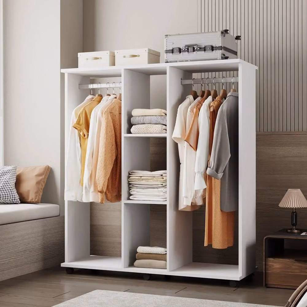 NESTLUNE Mobile Open Wardrobe and Storage Shelves, White, W/D/H: 120 x 40 x 128 cm – 2