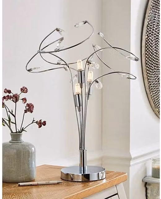 K LIVING Bremen G9 Halogen Curly Crystal Table Lamp in Silver – 1