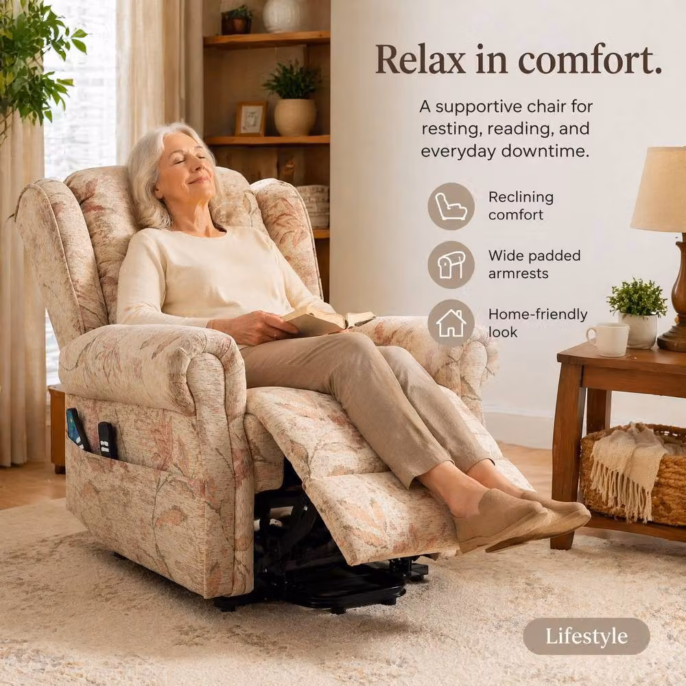 STILVORA Beige Fabric Dual Motor Lift Recliner Chair with Heat and Massage – 4
