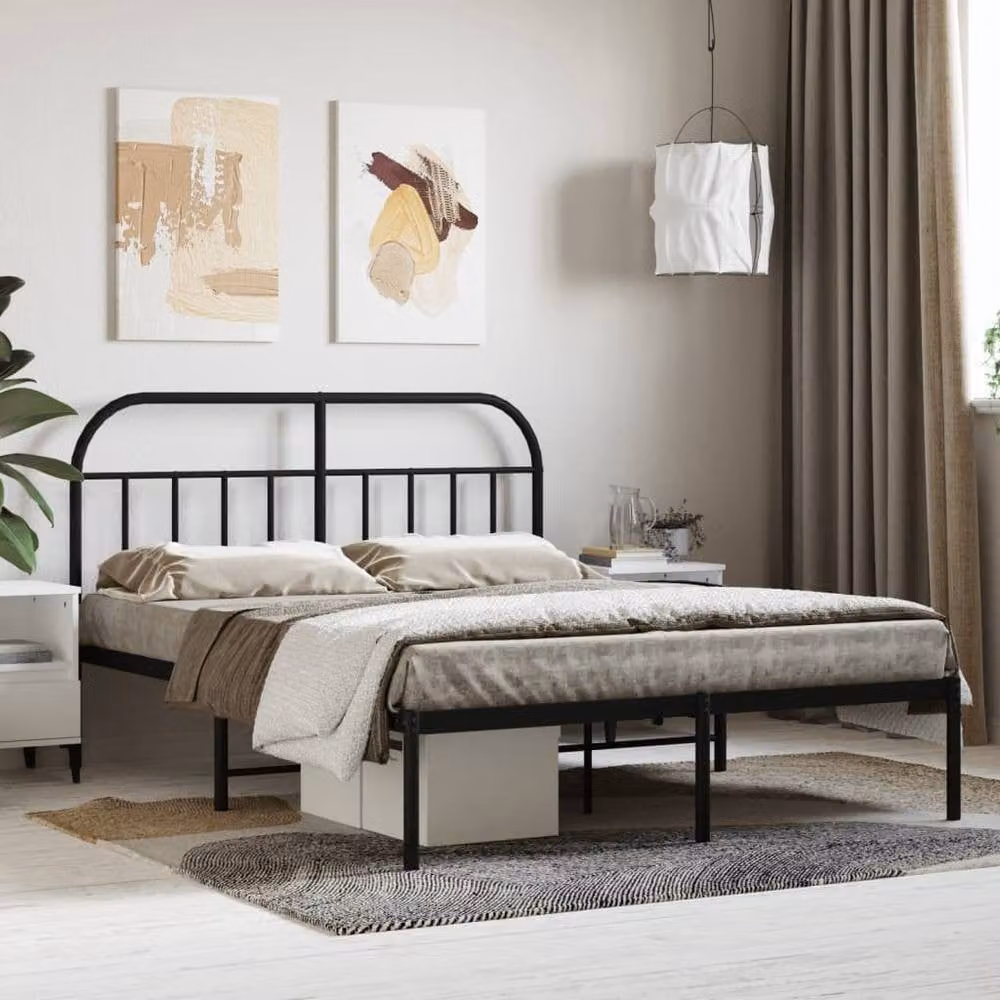 Berkfield Home Metal Bed Frame with Headboard in Black, W/D/H: 140 x 200 cm – 1