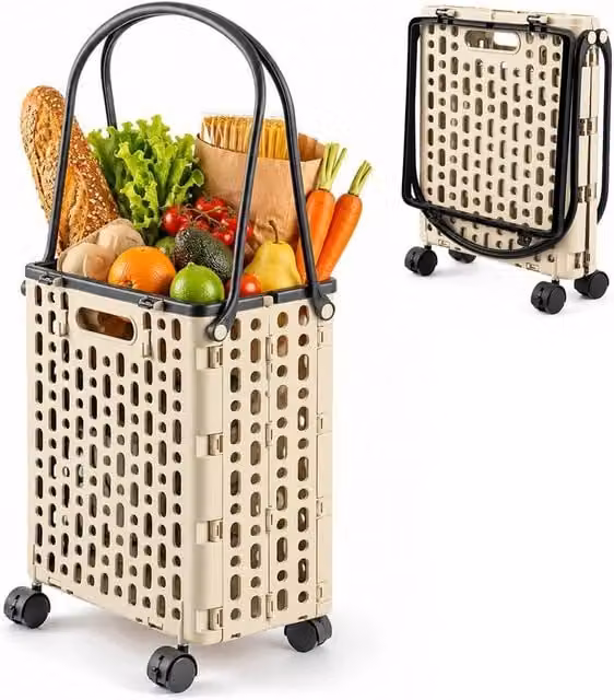 SPETLEK Foldable Shopping Trolley with Handles and Wheels, 21L, Beige – 1