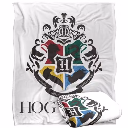 Warner Bros. Harry Potter Hogwarts Crest Super Soft Fleece Throw Blanket, Multicolour, W: 152.4 cm x L: 152.4 cm