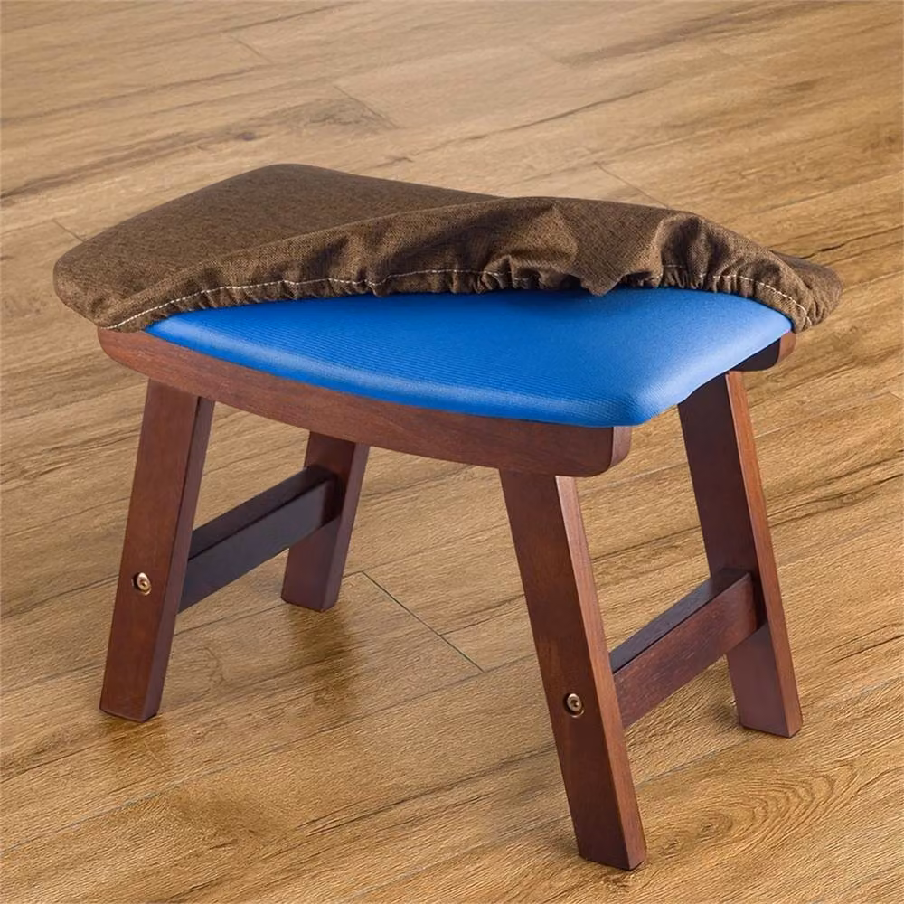 VOGREX Brown Wooden Rectangular Footstool Ottoman with Removable Fabric Cover for Living Room, Bedroom or Hallway – 4