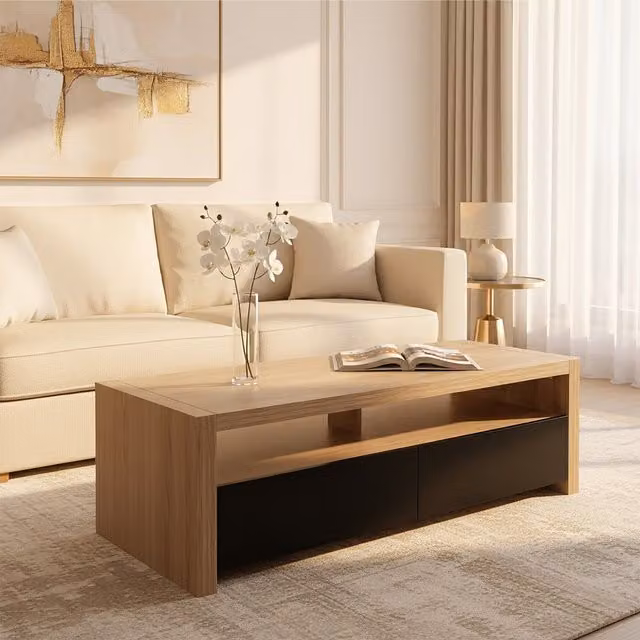 Orsina Modern Wooden Coffee Table with 2 Drawers and 1 Shelf in Black – 4