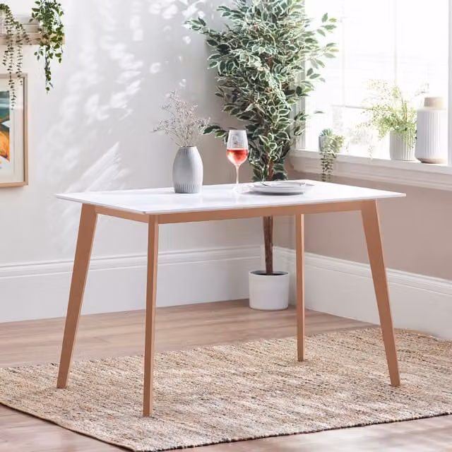 FurnitureboxUK Sofia Rectangular Dining Table with White Composite Top and Beech Wood Legs