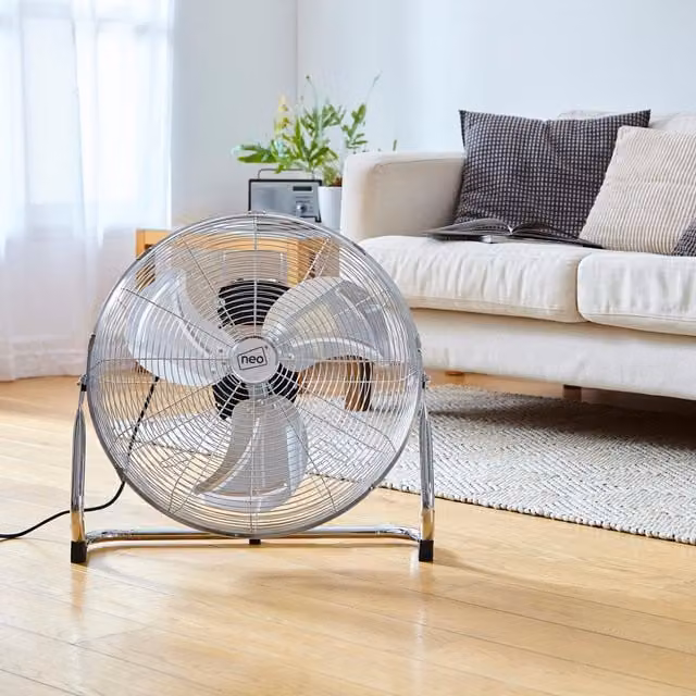 Neo High Velocity Chrome Metal Floor Freestanding Fan in Silver, 50.8 cm