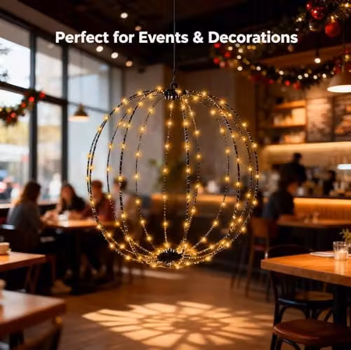 SHATCHI Warm White LED Hanging Christmas Light Sphere with 256 LEDs and Timer, Diameter: 40 cm – 4