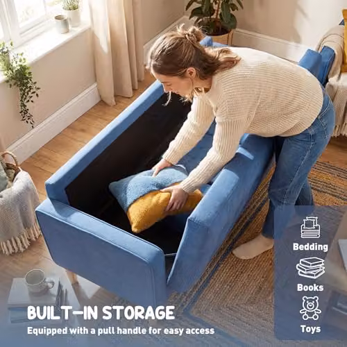 HOMCOM Modern 3 Seater Fabric Sofa Bed with Hidden Storage and Rubberwood Frame in Blue, W/D/H: 169 x 81.99 x 63 cm – 5