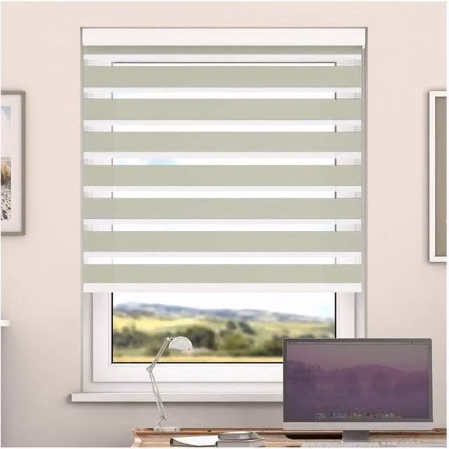 NewEdgeBlinds Day and Night Zebra Roller Blind with Cassette, Vanilla White and Yellow Striped, Width: 160 cm