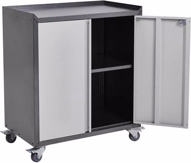 Nordara Grey Metal 2-Door Lockable Cabinet with Adjustable Shelves and Hinged Doors – 1