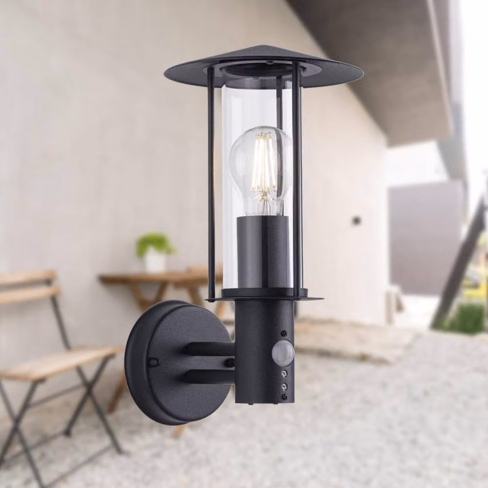 First Choice Lighting Treviso Black Motion Sensor Outdoor Wall Security Light with Glass and Metal Finish – 2