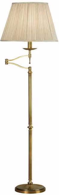 Loops Luxury Moving Swing Arm Floor Lamp in Antique Brass with Beige Organza Shade
