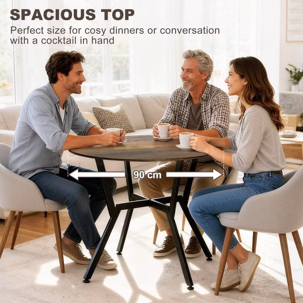 Wyld Haus Molu Round Dining Table in Rustic Brown with Black Metal Legs, Diameter: 90 cm – 6