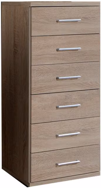 TJS Modern Oak 6 Drawer Bedroom Chest in Brown