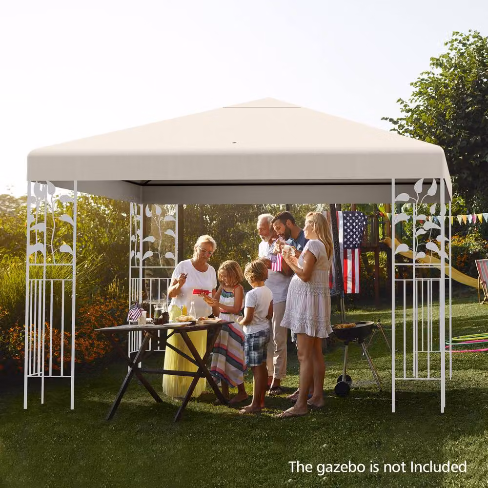 Gymax Beige Polyester Gazebo Replacement Canopy Top for Patio Pavilions, W x D: 300 x 300 cm – 5