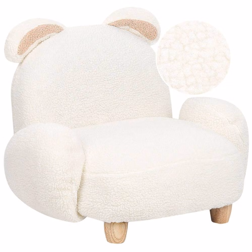 Wyld and Coco Rabbit-Shaped Kids Armchair in White Boucle with Rubberwood Frame, W/D/H: 65 x 51 x 45 cm – 2