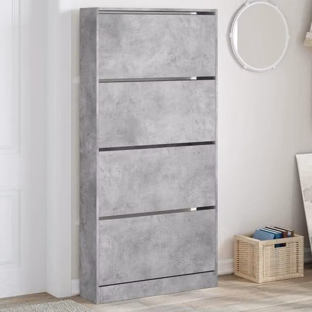 Berkfield Home Modern Shoe Cabinet in Concrete Grey with 4 Tilting Compartments, W/D/H: 80 x 21 x 163.5 cm – 1