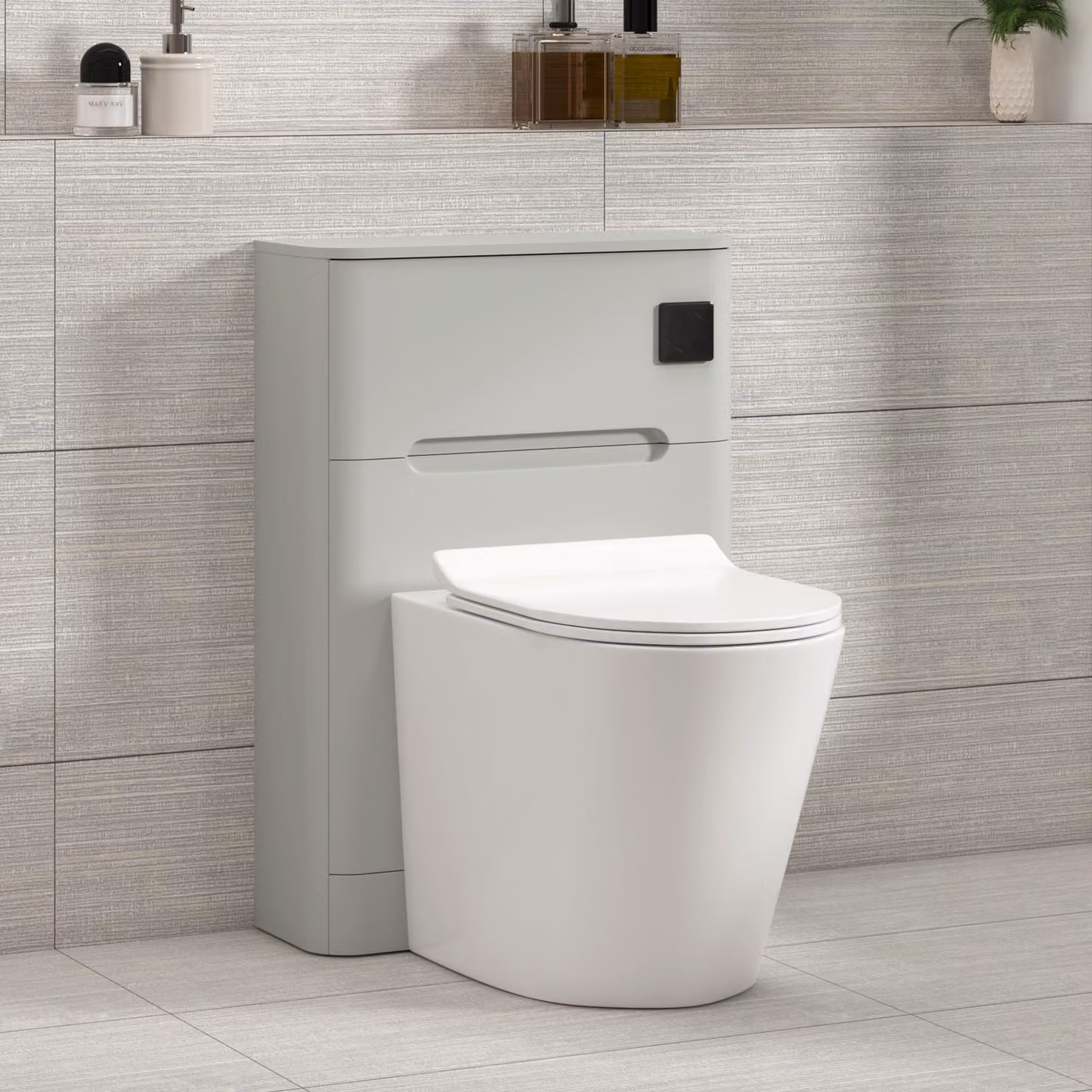 Royal Bathrooms Venice Wall Mounted Dove Grey WC Unit with Cesar Rimless Ceramic Toilet Pan, Slim Soft Close Seat and Cistern, Width: 55 cm