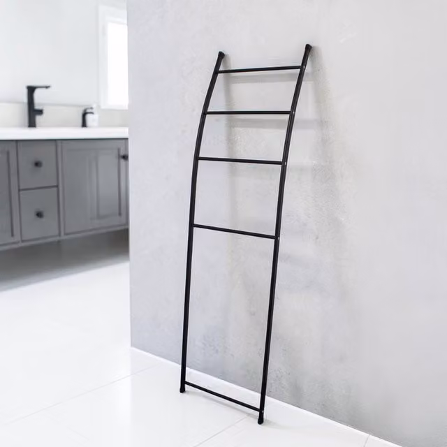 Showerdrape Matt Black Metal Freestanding Bathroom Towel Ladder, W44 x H155 cm – 1