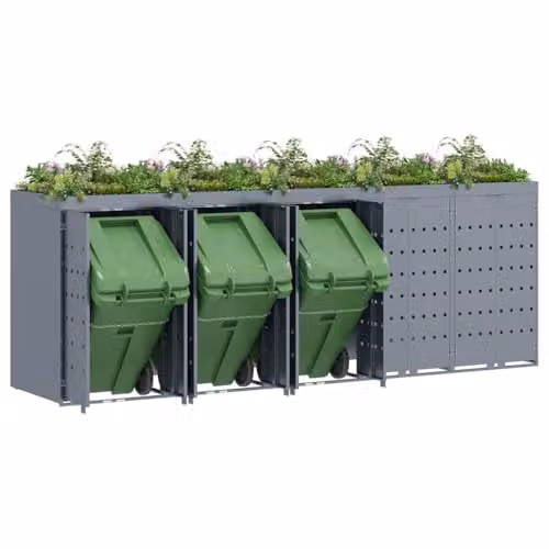 vidaXL Wheelie Bin Storage for 5 Bins, Grey, W: 340 cm, D: 77.5 cm, H: 121.5 cm