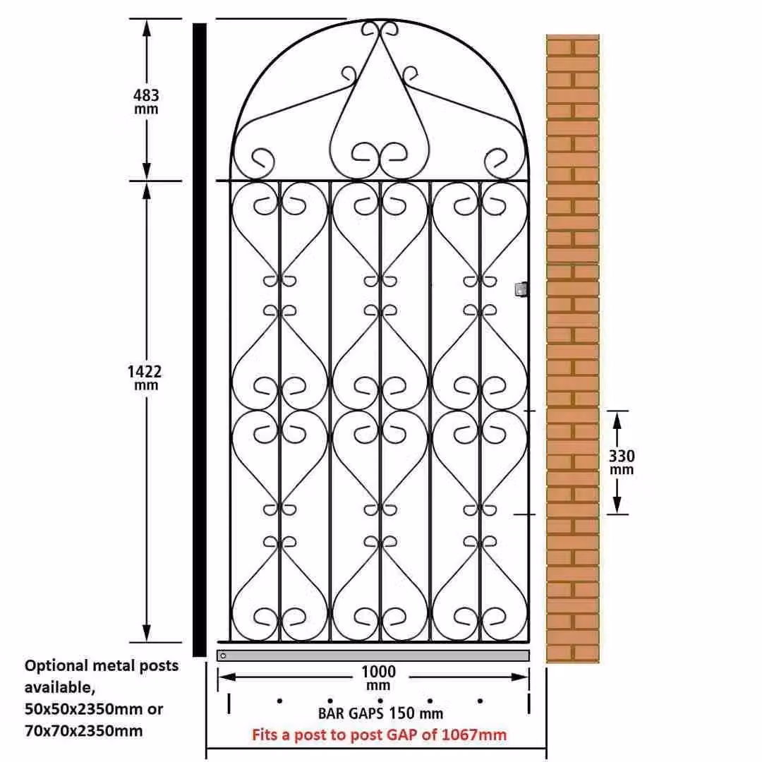 Burbage Iron Craft Regent Scroll Tall Bow Top Single Gate in Black, W: 106.7 cm, H: 190.5 cm – 3
