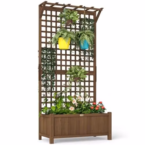 Outsunny Wood Planter with Trellis for Climbing Plants, Brown, H 183 x W 90 x D 45 cm – 1