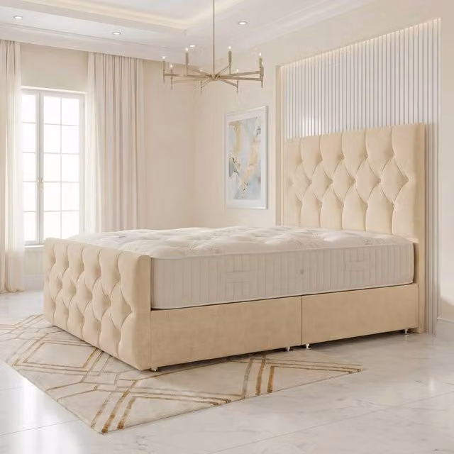 Somnior Ziggy Linen Divan Bed in Beige, W/D/H: 90 x 190 x 28 cm
