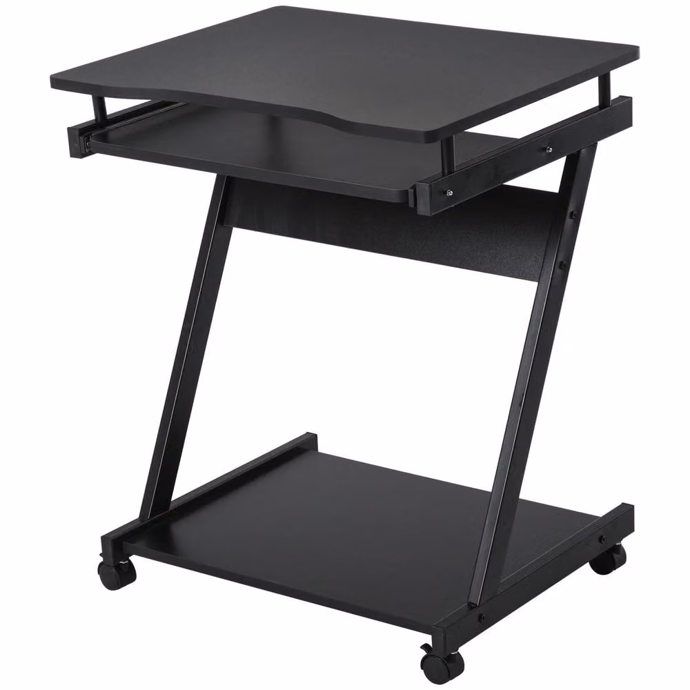 Wyld Haus Kamo Mobile Computer Desk in Black with Castor Wheels and Sliding Keyboard Tray – 2