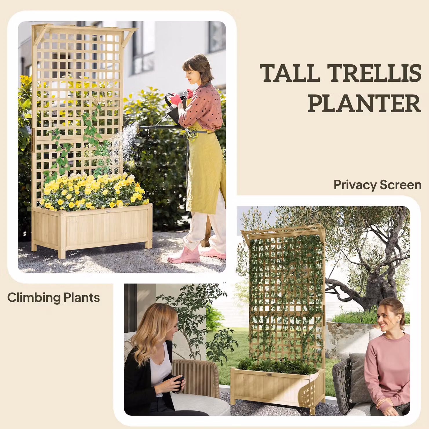 Outsunny Brown Wood Planter with Trellis for Climbing Plants, W/D/H: 183 x 90 x 45 cm – 3