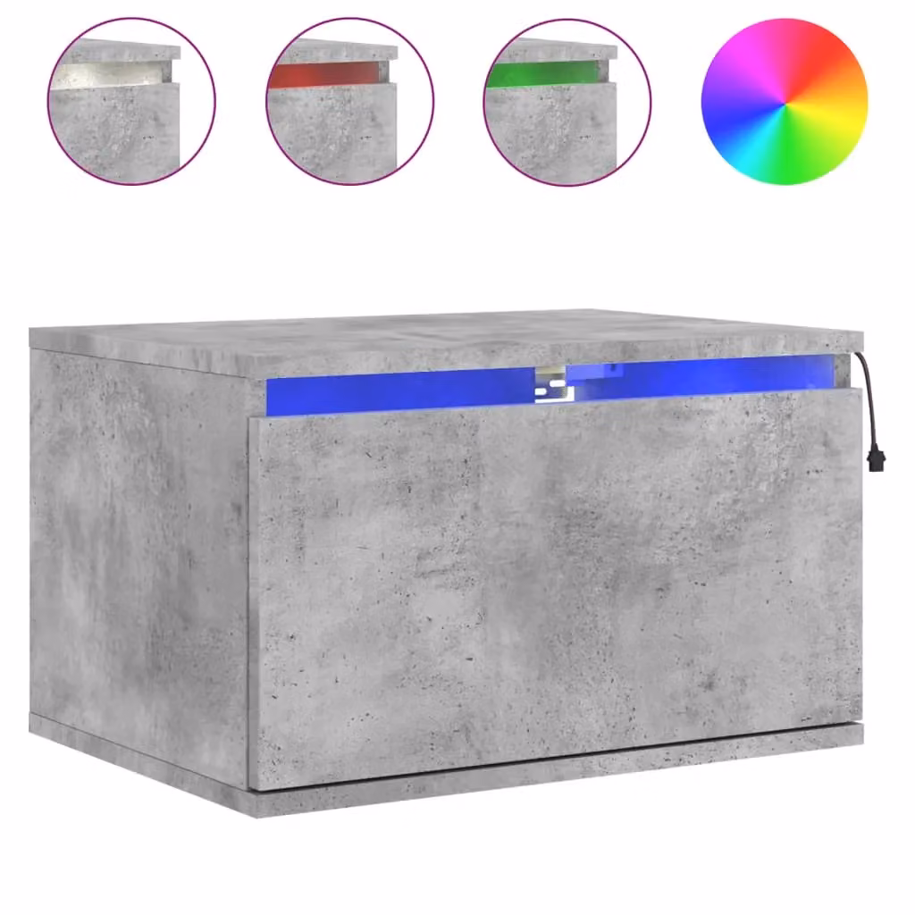 Berkfield Home Wall-mounted Bedside Cabinet with Integrated LED Lights in Grey Concrete Effect – 2
