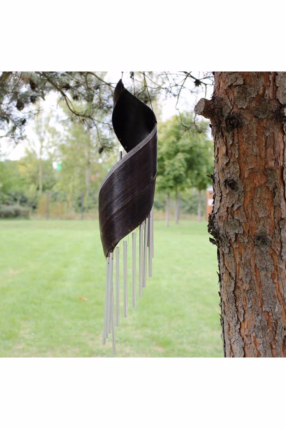 KDMD Handcrafted Chocolate Brown Coconut Leaf Wind Chimes with Rattan and Metal Decor – 3