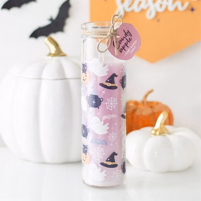 Uniqueful Pastel Halloween Candy Apple Tube Pillar Candle in Multicolour and Black