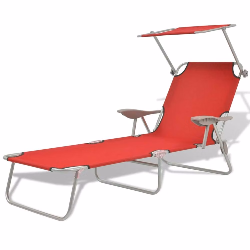 Berkfield Home Red Steel Sun Lounger with Canopy – 1