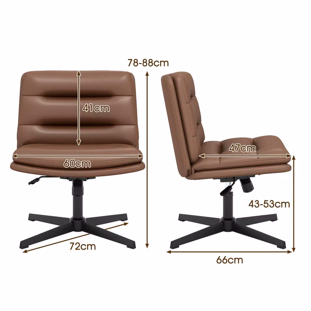 Gymax Height Adjustable Mid-Back Cross Legged Makeup Vanity Chair in Brown – 10