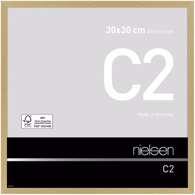 Nielsen Design C2 Aluminium Minimalist Square Picture Frame in Gold with Float Glass and Push/Turn Clips, 30 x 30 cm – 1