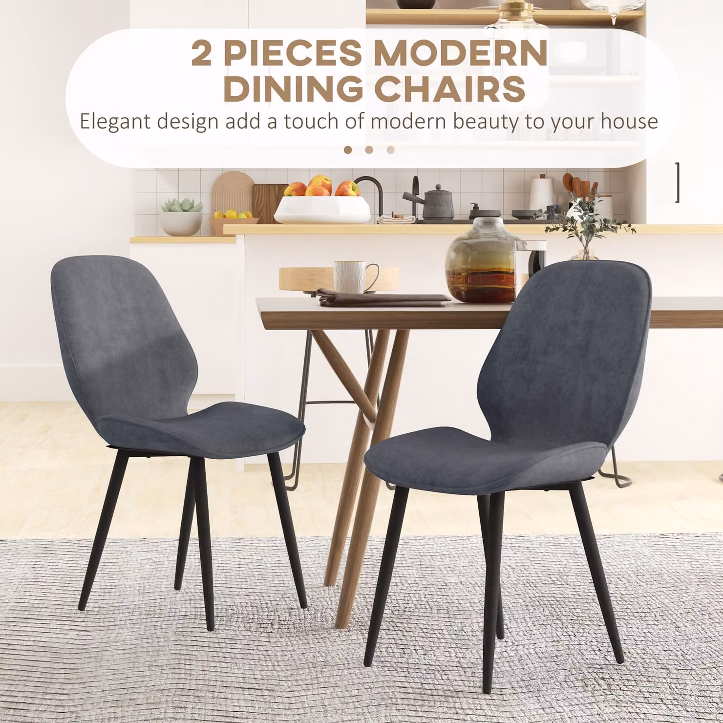 HOMCOM Set of 2 Grey Velvet Dining Chairs with Metal Legs – 4