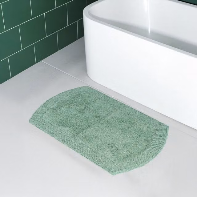Showerdrape Ultra 100% Cotton Reversible Bath Mat, W/D: 80 x 50 cm, Green/Grey/White – 1