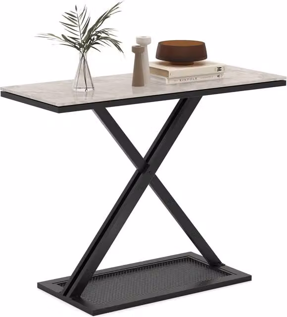 Costway Modern Faux Marble Top Console Table with Metal Frame in White – 1