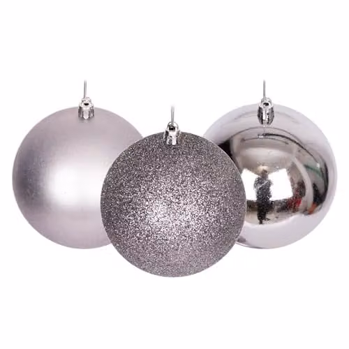 Shatchi Set of 3 Grey and Silver Christmas Bauble Hanging Decorations, Diameter: 10 cm – 1